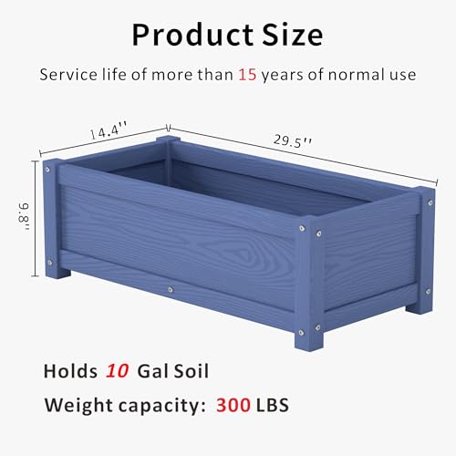 HDPE Raised Planter Box Outdoor,Rot-Resistant and Non-Cracking,Small Raised Beds for Gardening 29.5 * 14.4 * 9.8 in for Yard,Lawn,Outdoor Planter Boxes Rectangle with Drainage Holes Navy - color: Navy, size: 29.5 x 14.4 x 9.8 in