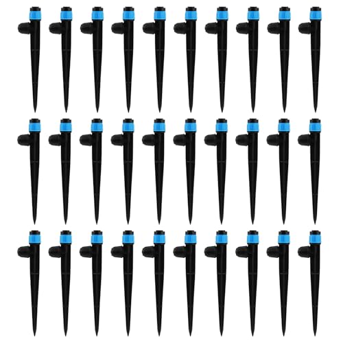 30 PCS Drip Irrigation Emitters with Stakes, 1/4 in Push-to-Connect Drippers, Adjustable 360° Water Output for Garden and Plant Watering(Color:Bule) - color: Bule