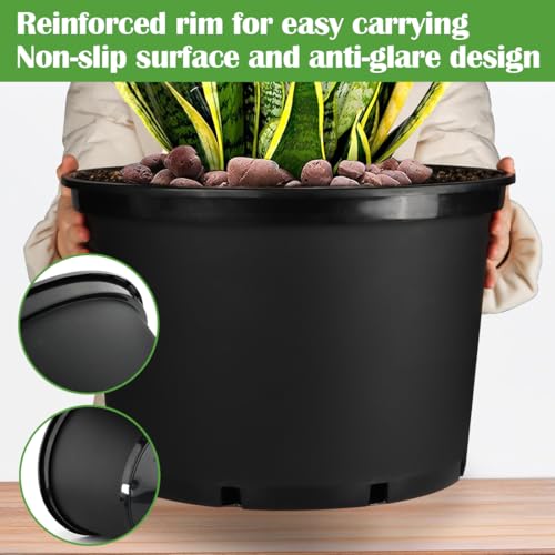 RooTrimmer 7/5/3 Gallon Plant Pots, Plastic Planter with Drainage Holes – Round, Sturdy, Nursery Pots for Indoor/Outdoor Plants, 9 Pack Set - size: 7-5-3 Gallon-9P-Black