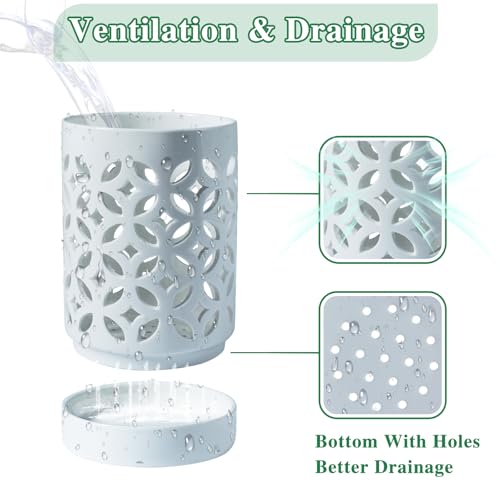 Orchid Pot with Holes & Saucers, Ceramic Pots for Repotting, Breathable Slotted Orchid Pots Flower Plant Nursery Pot White 4 Inch - color: White Coin