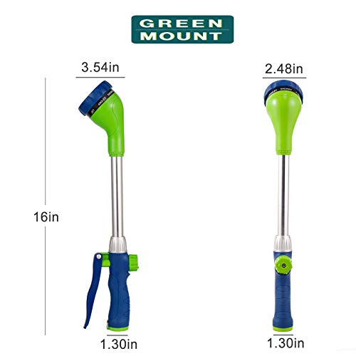 GREEN MOUNT Watering Wand, 16 Inches Sprayer Wand with 8 Watering Patterns for Lawn and Garden Use - color: Blue-green