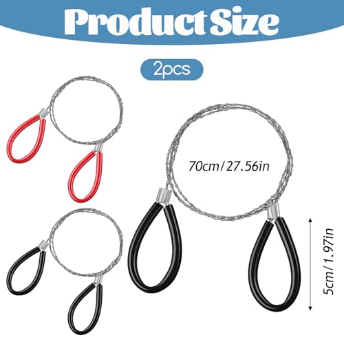 Stainless Steel Cable Saw, 2 PCS Mini Camping Saws Hand Pocket String Emergency Survival Rope Cutting Tools PVC Cable Saws or Wood Camping Hiking Hunting, Red, Black, 27.56 Inch