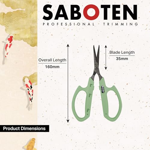 Saboten Stainless Steel Angled Blade Trimming Scissors Green PT-13 160mm Precision Gardening Bonsai and Floral Shears Made in Japan - color: Green, size: Stainless Steel Angled Blade