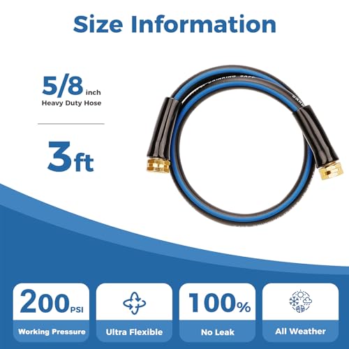 SheeChung Short Garden Hose 3ft x 5/8",Rubber Water Hose, Female to Female - size: 3ft-double females