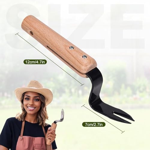 Garden Hand Weeder Tool with Wooden Handle, Manual Weed Puller with Leverage Base for Labor-Saving Removal, Stainless Steel Deep Root Lifter for Dandelions & Thistles