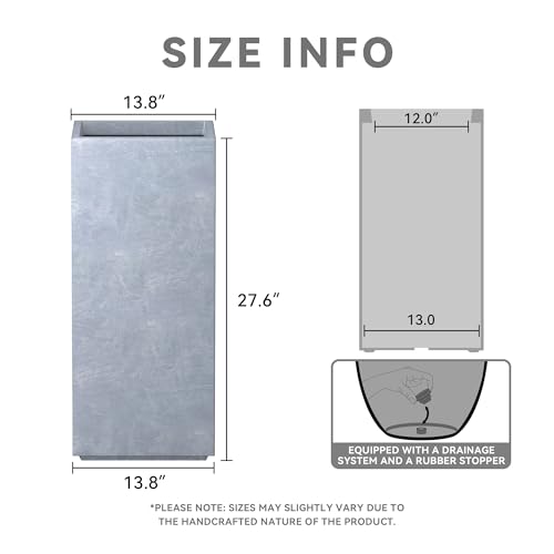 Kante Large Column Square Blue Gray Concrete Planter 27.6" H, Outdoor - color: Slate Gray, size: 27.6" H