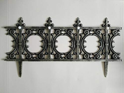 Jumbl Decorative Solar Wrought Iron Metal Look Garden Border Fence (4 Pieces)