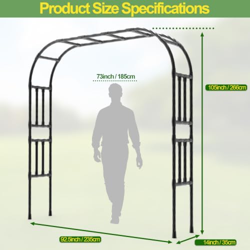BUKLIYN Garden Arch Trellis - Garden Arch Size: 92.5in(L) * 105in(H) - color: Length: 99in-Black, size: Arch