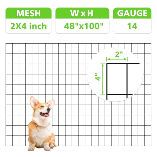 Black PVC Coated Welded Wire Fencing,2"x4" 14 Gauge,48inch H x 100ft L Garden Wire Fence Roll,2/3/4/5/6ft Tall x 50/100 ft Long Hardware Cloth Metal Mesh for Yard,Farm,Chicken,Dog,Vegetable Protection - color: Black, size: 2"x4" 48inx100ft