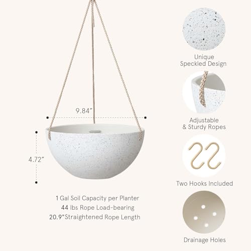 LA Jolie Muse Hanging Planter Baskets for Indoor Plant, Set of 2, 9.84 Inch - color: Speckled White, size: 9.84 Inch