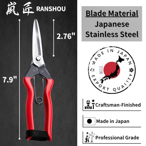 Harvesting Scissors Blunt Tips 7.9" for Vegetable, Fruits, Plants - Japanese Garden Shears Pruning Snips - Sharp Japanese Stainless Steel Blade & Non-Slip Spring-Loaded Handle - Made in Japan - style: Harvesting