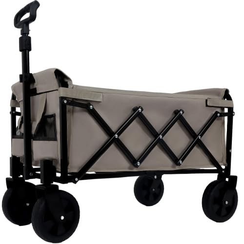Foldable Wagon Cart on Wheels Dual-Layer Beach Wagon with Extra Space - color: Beige