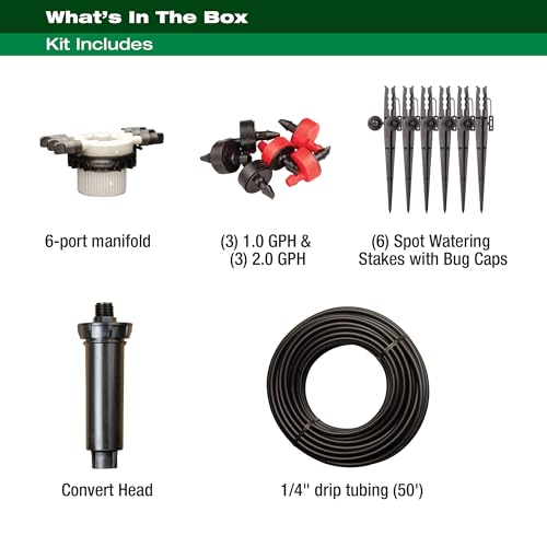 Rain Bird CNV182EMS Drip Irrigation Kit, 1/4" - size: Pack of 1, style: Convert 1800 Sprinkler to 6 Drip Emitters