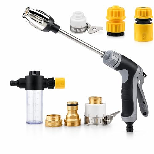 High Pressure Washer Water Spray Gun for Garden Hose, Hydro Jet Power Washer Wand with Foam Bottle, Adjustable Nozzle