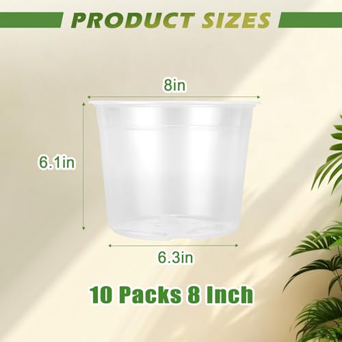 8 Inch Large Size Clear Nursery Pots with Drainage Holes, 10 Packs Plastic Pots for Plants, Transparency Durable Seedling Starter Pot for Succulents Flowers Herb Vegetables - size: 8 Inch-10PCS