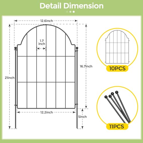 Kingarage Garden Animal Barrier Fence, 21in X 10.2ft, Metal, 10 Panels - size: 10 Panels 10.2ft(L)-21''(H)-Without Gate