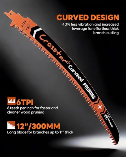 Crosstar 5 Pack Arc Edge Reciprocating Saw Blades,12inch 6TPI,Wood Pruning - size: 5pcs 12in