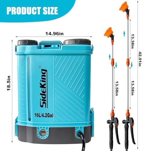 SideKing 4 Gallon Battery Powered Backpack Sprayer, 100 PSI Adjustable Electric Weed Sprayer for Lawn & Garden, Compatible with Makita 18V Battery, 5 Nozzles, Battery & Charger Included - size: 4.2 Gallon