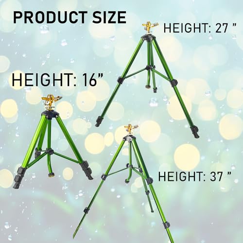 Impact Sprinkler on Tripod Base, Heavy Duty Adjustable Zinc Sprinkler Head for Lawn Yard Garden, 360 Degree Large Area Irrigation, 3/4" Connector Extension Legs Flip Locks