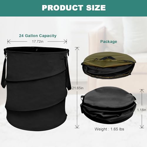 Collapsible 24 Gallon Trash Can, Pop Up Camping Trash Can, Foldable Lawn Bags, Portable Yard Waste Can, Outdoor Garbage Can (Black) - color: Black