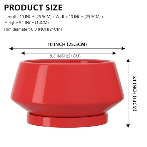 10 Inch Red Ceramic Planter with Drainage Hole and Saucer - color: Red, size: Large