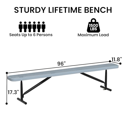 8FT Metal Park Bench for Outside, Heavy-Duty Outdoor Bench with Thermoplastic-Coated, Weatherproof Steel Mesh Bench for Parks, Gardens, Patios, Stores, Grey - color: Grey, size: 8FT