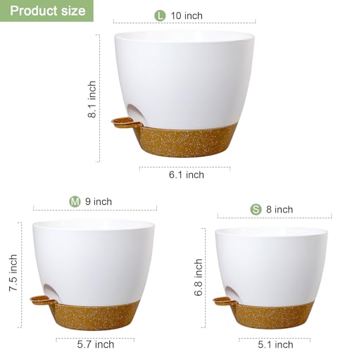 WSMKSZ 10/9/8 inch Self Watering Pots for Indoor Outdoor Plants, Set of 3 - color: White With Brown, size: 10"+9"+8"