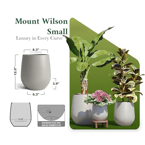 DTY Signature Mount Wilson Modern Indoor Outdoor Fiberstone Tapered Planter, Lightweight, Weather Resistant Garden Pot with Drainage Hole & Rubber Plug (Light Gray, 11'' D x 12'' H) - color: Light Gray, size: 11'' D x 12'' H