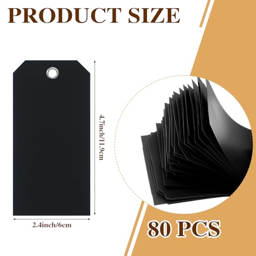 80 Pcs Plastic Tags with Wire for Labeling, Waterproof Blank Shipping & Price Tags Bulk with Metal Eyelet and String, 4.7"x2.4" for Home Office Warehouse Farm Garden Luggage (Black) - color: Black