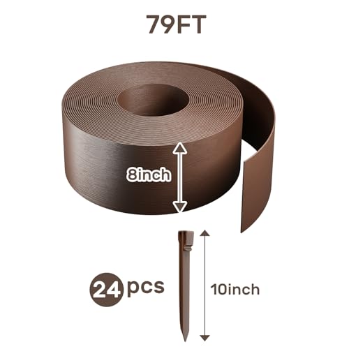AGTEK 78FT Landscape Edging Coil Kit 8 inch High for Flower Bed, 24 Stakes - color: Brown, size: 8in X 78FT