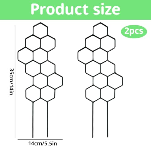 Pothos Plant Climber Support, Indoor Plant Trellis for Potted Plants, Modern Honeycomb Design for Vines Flowers Vegetables, Small Trellis for Potted Plants, Set of Two 14 Inch Plant Climbers