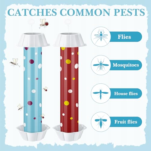 12 Pcs Sticky Fly Trap Fly Stick Indoor Outdoor Long Lasting Adhesive Fly Catcher with Hanging Hook for Wasps Gnats Bugs Insects Moths Fruit Flies Mosquitoes Spiders Fleas (White, Blue, Red) - color: White, Blue, Red