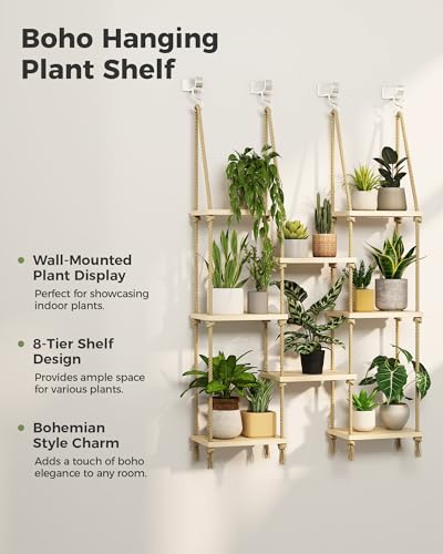 Bamworld Hanging Shelves 8Tiers Plant Hanger Indoor Window Plant Shelves - size: 8Tier