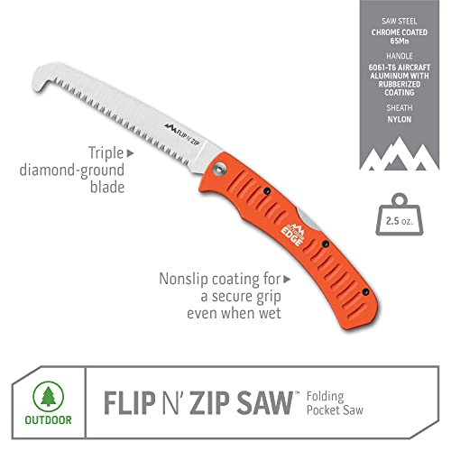 Outdoor Edge 4.4" Flip N' Zip Saw - Lightweight Folding Aluminum Handle Outdoor-Hunting Saw with 65Mn Spring Steel Blade and Triple Ground Teeth for Bone and Wood with Nylon Sheath - style: 4.4 inches