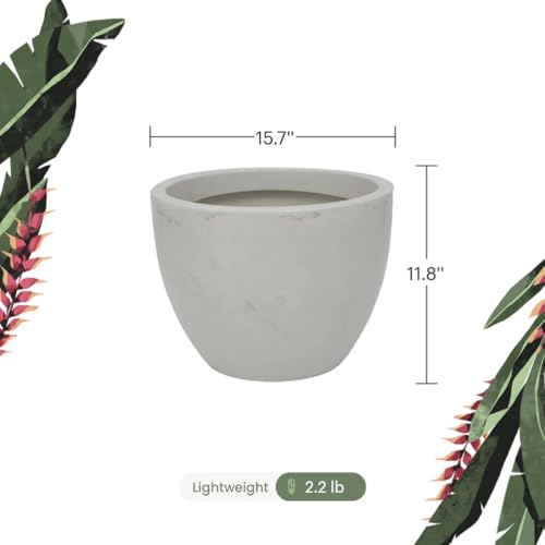 15.7" Wide Planter | Eco-Friendly Round Planter for Indoor or Outdoor Deck/Porch | Durable All-Weather Use Modern Pot for Trees, Flowers, Plants - Marbled Off-White - color: Marbled White, size: 11.8" H x 15.7" W
