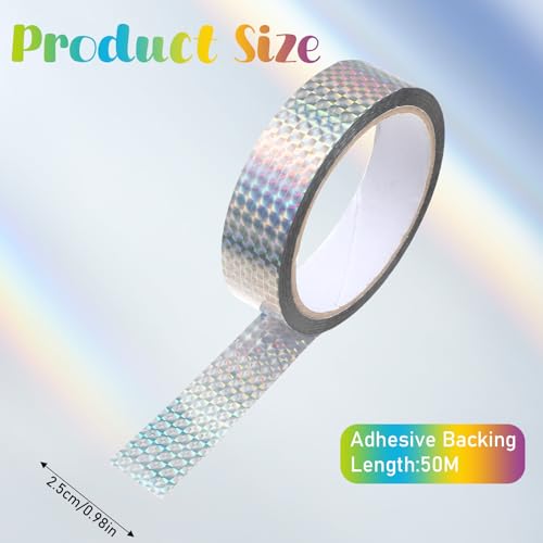 EupHHonycs Bird Scare Tape, Silver Reflective Tape for Birds, Reflective Holographic Adhesive Tapes, Self-Adhesive Bird Scare Ribbon for Keep Birds Away, DIY Crafts, Daily Home Use(1inch 54 Yard)