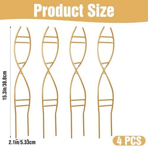 4 Pcs Glod Indoor Plant Trellis for Potted Plants - Durable Metal Climbing Trellis with Unique DNA Spiral Design for Vining Plants, Easy Installation for Indoor & Outdoor Use