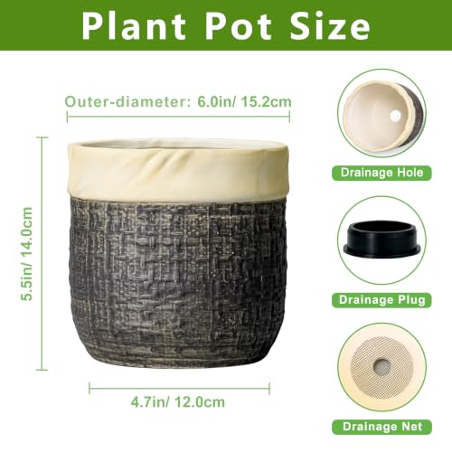 6 Inch Plant Pot, Ceramic Plant Pots, Round Planter, Light Black - color: Light Black, size: 6 Inch