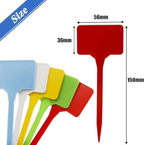 50Pcs Waterproof Plant Labels, Large Plastic T-Type Plant Tags for Outdoor Indoor, 5 Colors Thickened Garden Markers for Potted Plants & Flowers, 5.6 * 15cm