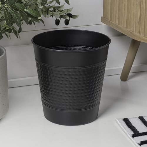 happimess Riley 2 Gal Hammered Steel Bin 10" H, Matte Black, Set of 2 - color: Matte Black, size: Set of 2