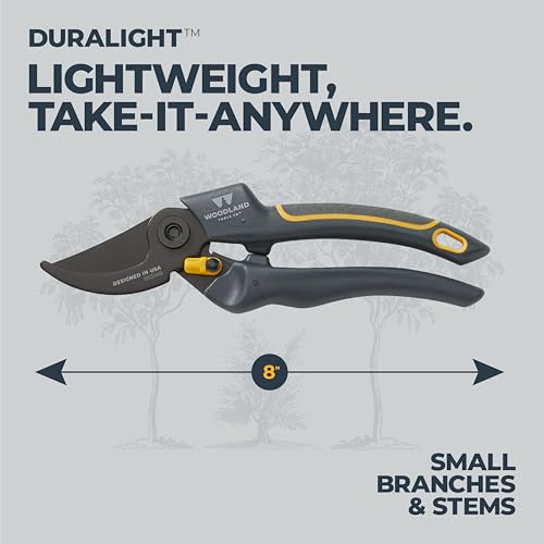 Woodland Tools Co. Duralight Bypass Pruning Shears – 5/8" Cut Capacity, Lightweight Hand Pruner, High Carbon Steel Blade, Adjustable Lock, Internal Spring, Soft Grip Garden Tool for Plants and Shrubs - style: Compact Duralight Pruner