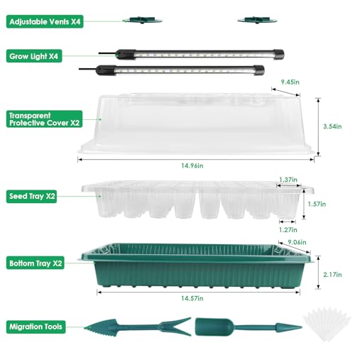 Sondiko Seed Starter Tray with Grow Light, 80 Cells Starter Kit - color: Green