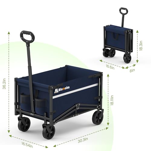 Blomoba Collapsible Wagon Cart, 220LBS Utility Wagon with Wheels, Blue - color: Blue, size: 100L