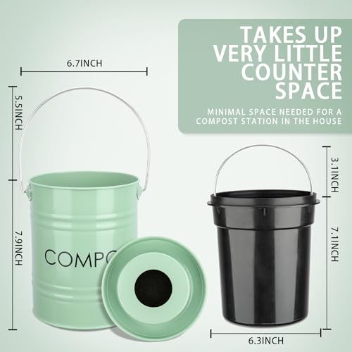 MUMTOP Compost Bin for Kitchen Countertop,1.3 Gal Metal Compost Container - color: Green