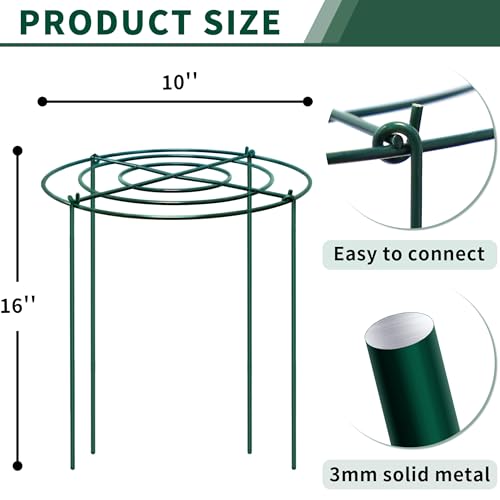 8pack Peony Cages and Supports, 10 x 16 Inch Four Legs Peony Cage, Heavy-Duty Peonies Support Cages, Peony Ring for Roses, Hydrangeas, Sage, Peonies, Cucumbers, Tomato - size: 10"x16"-8pack