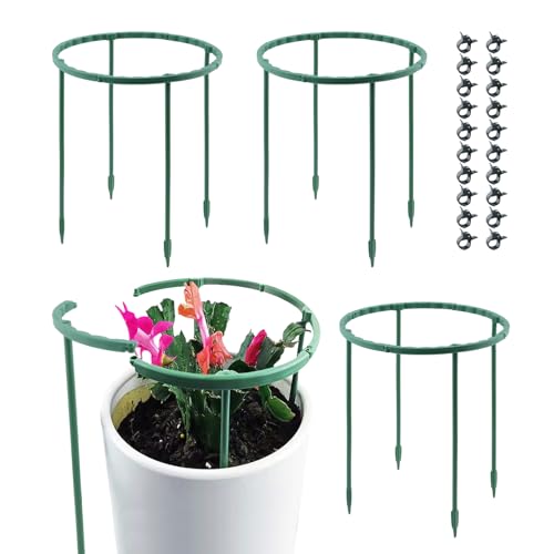 12Pack Plant Support Stake Half Round Plant Support Ring with 20 Pcs Clips