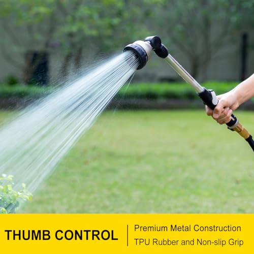 FANHAO 16-Inch Metal Watering Wand, Heavy Duty Garden Hose Wand with 9 Spray Patterns, 180° Rotating Long Hose Nozzle Sprayer Thumb Flow Control, Ideal to Water Hanging Baskets and Shrubs - color: Black