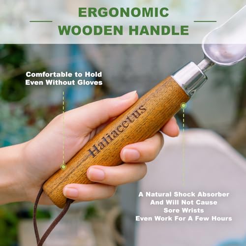 Hand Dibber with 5 inches Measuring Scale, Easy to Grip L-Shaped Wood Handle Dibbler, Seeding Widger, Stainless Steel Garden Planting Trowel for Repotting, Long and Narrow Widger for Planting, Weeding