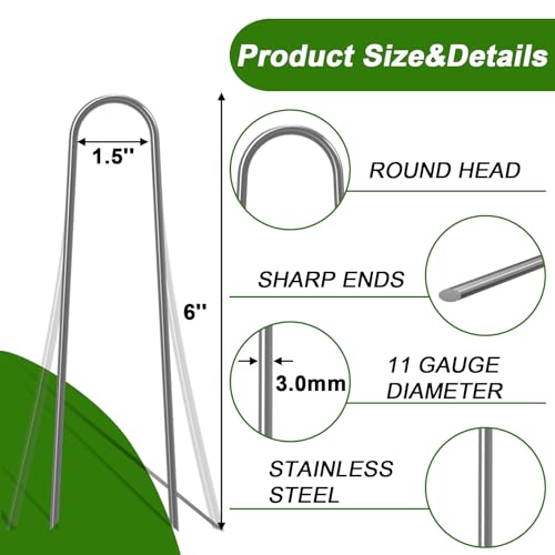 AAGUT U Shaped Garden Stakes 6 Inch, Galvanized Landscape Staples for Tube - size: 6" x 200 Pcs