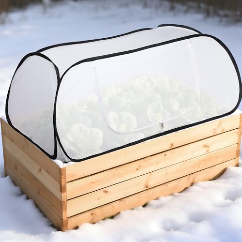 2 Pcs Pop Up Winter Garden Rows Plant Covers, 45" x 22" x 16" Raised Garden Beds Vegetable Rows Cold-proof Plant Protector, Freeze Protection Raised Bed Cover Accelerator for Snow Frost Protection - color: White-2Pc